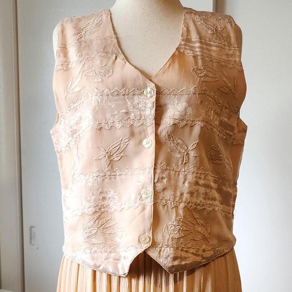 Asaro Petite Collection Vintage Pink Peach Embroidered Rayon Cotton Vest PL